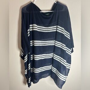 Lauren Ralph Lauren Blue White Stripped 100% Acrylic Poncho Wrap One Size